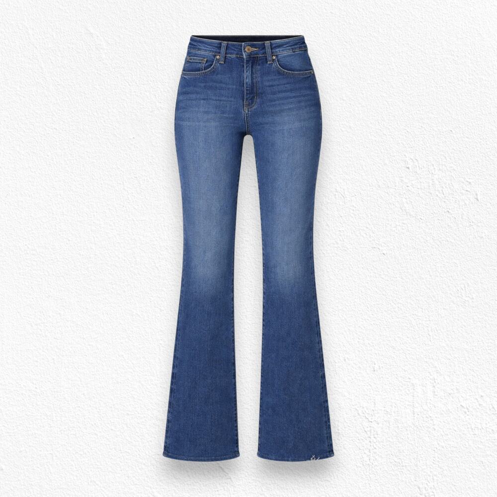 Mavi Victoria Wide Leg Flare Jeans High Rise Raw Hem Dark Wash Size 28 NWT